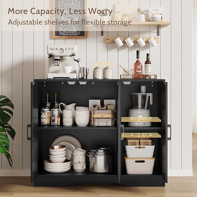 Modern Farmhouse Buffet Cabinet with Storage, 42" Large Sideboard Storage Cabinet with 3 Barn Doors, Coffee Liquor Bar Cabinet Wood Table Credenza with Adjustable Shelf for Kitchen Dining Living Room