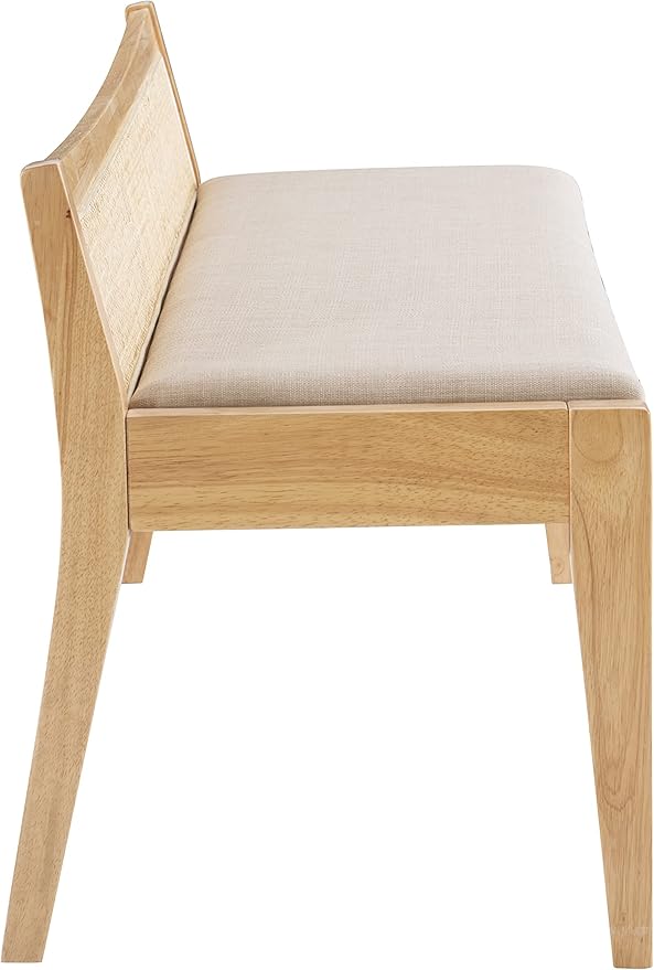 Powell Kasi Natural Low Back Cane Bench with Beige Upholstered Seat