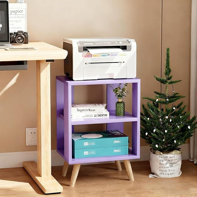 Aenuert Night Stand, Purple Nightstand, Modern End Table with Open Storage, 2-Tier Wooden Bedside Table for Small Space, Living Room, Bedroom