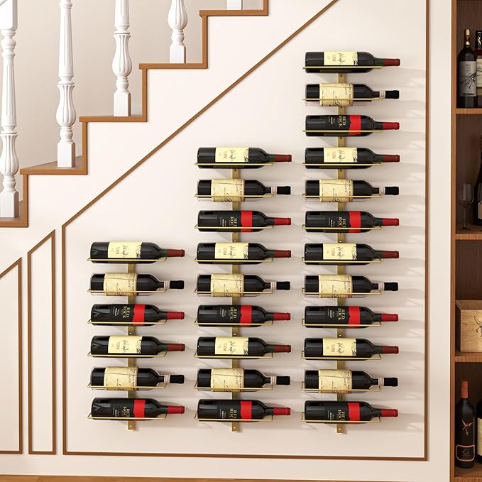 B4Life Wine Rack and Holder Wall Mounted 12 Bottles, Metal Hanging Mount Racks for Wall, Liquor, Champagne for Bottles Storage Home Bar, Cellar and Kitchen, Dining Room (Yellow, 12 Bottle)