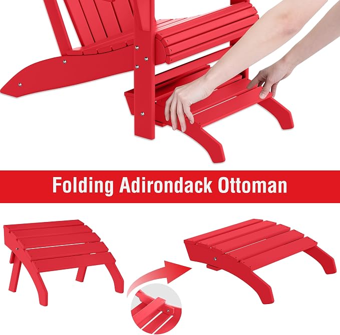 Costaelm Adirondack Chair Footrest, Patio Footstool, Ottoman Outdoor Foot Rest for Patio Waterproof, Adirondack Ottoman Patio Footstool, Red