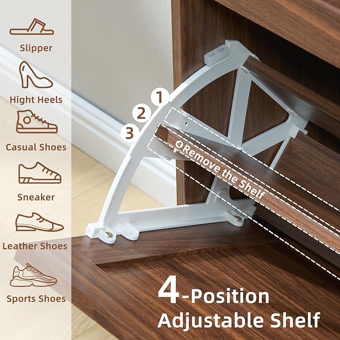 LEYAOYAO Shoe Cabinet Storage for Entryway with 2 Flip Drawers Rack Narrow Organizer Slim Hidden Wood Shoe Cabinet Furniture Walnut