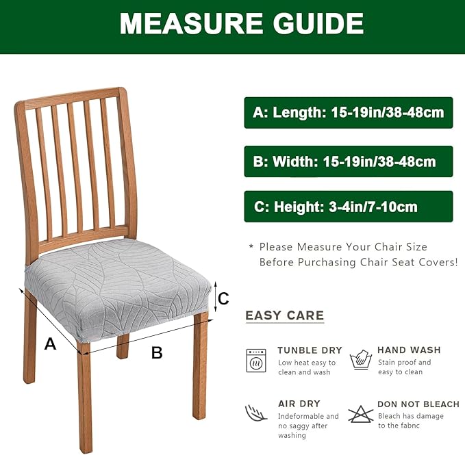 CRFATOP Waterproof Dining Room Chairs Seat Covers Set of 4 with Stretch Bench Slipcover Jacquard Kitchen Chair Slipcover Washable Seat Cushion Slipcover for Hotel Banquet Wedding Party, Light Grey