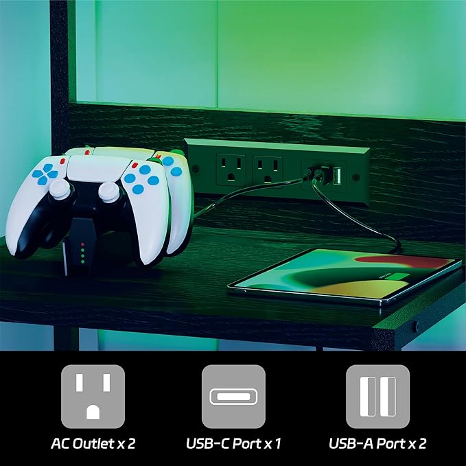 SZLHANJZ LED Nighstand with Charging Station, Night Stand with 3 Drawers and LED Lights, Storage Side Table with 3 Shelf and Hooks, Bedroom End Table for Bedside, Modern Black