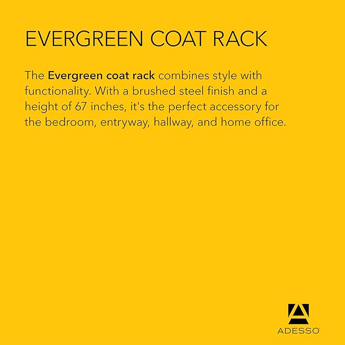 Adesso Evergreen Coat Rack with Brushed Steel Finish – Space-Saving Entryway Organizer Perfect for Coats, Bags, Purses and Hats – 6 Hooks, 67" Tall