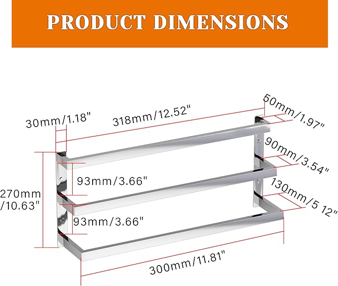 SEIDO 12 Inch 3-Tier Towel Rack, Heavy Duty Square Ladder Design Towel Bar Wall Mounted, Polished Chrome 304 Stainless Steel Rustproof Towel Holder for Bathroom, Kitchen, Laundry