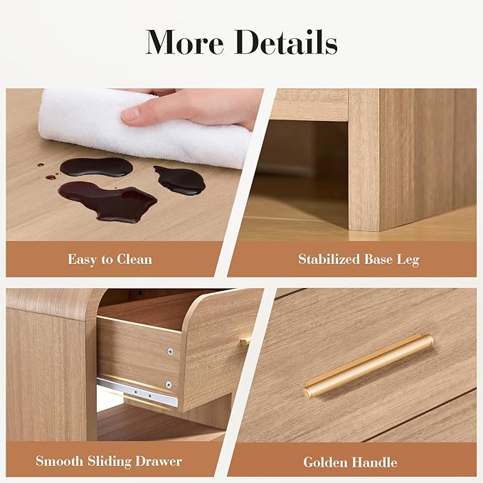 Night Stand [Unique Curved Profile] [FSC-Certified Wooden Board] 3-Drawer Nightstand 26.7" H Metal Handle Modern Bedside Table