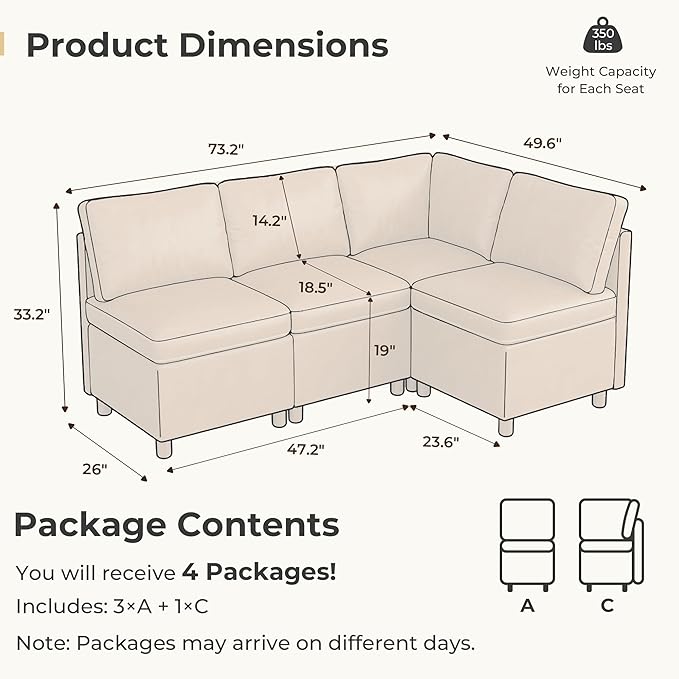 SITJOY Breakfast Nook Bench with Storage, Modular Corner Kitchen Banquette Seating, Dining Settee Couch, Upholstered Dining Bench with Back, Pet-Friendly Faux Leather in Brown, 4-Seat L Shaped Nook