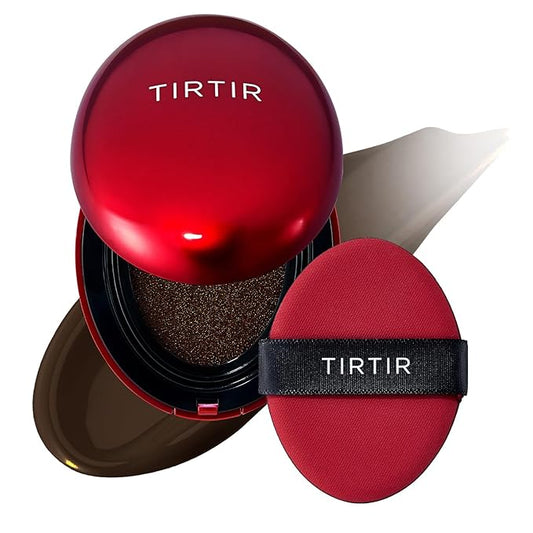 TIRTIR マスクフィット レッドクッションファンデーション | フルカバー、軽いつけ心地、肌にフィット、サテングロウフィニッシュ、韓国コスメ、BBファンデーション、ビューティー、タトゥーカバー、重ね塗り可能（#55N エスプレッソ、18.7ml）