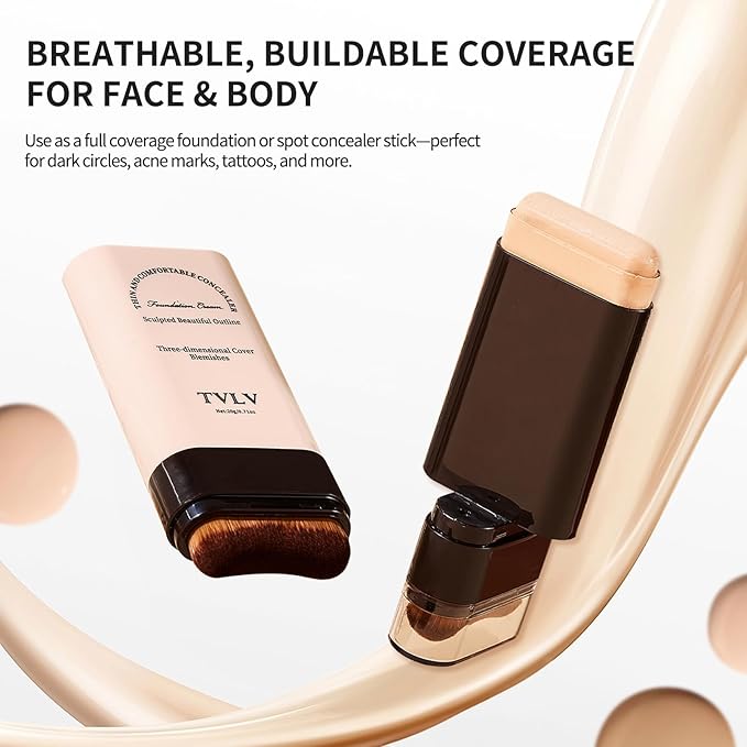Face And Body Moisturizing Concealer Foundation,Flawlessly Covers Dark Circles, Wrinkles, Fine Lines. Features A Built-in Soft,Dense Brush Head.Medium-Dark And Natural Shades, 0.17 Oz (05#HONEY)