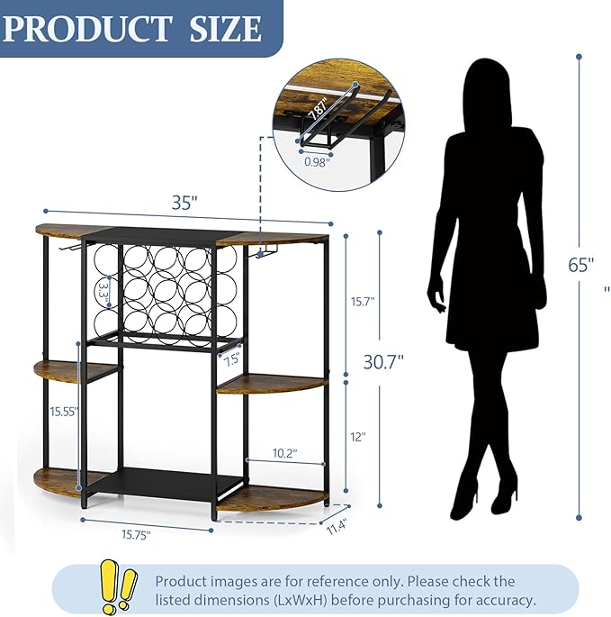 JKsmart Wine Bar Cart with LED Lights, Mini Wine Rack with Storage and Glass Holder, Small Home Bar Cart for Liquor, 3-Tier Bar Table for Kitchen, Dining Room, Living Room, Rustic Brown