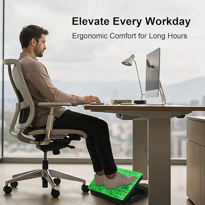 Footrest for Under Desk at Work, Height Adjustable Foot Rest with Reflexology Pad, Foldable Ergonomic Foot Stool for Muscle Tension Relief, Suitable for Office, Home & All-Season Use(Green)