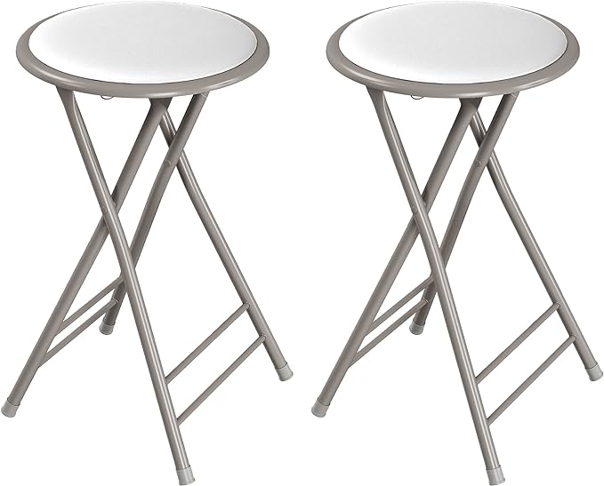 Lavish Home Folding Stool - Set of 2 Counter Height Bar Stools – 24-Inch Backless Folding Chairs with 225lb Capacity for Kitchen, Rec Room, or Game Room (White)