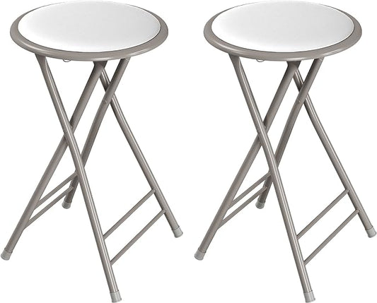 Lavish Home Folding Stool - Set of 2 Counter Height Bar Stools – 24-Inch Backless Folding Chairs with 225lb Capacity for Kitchen, Rec Room, or Game Room (White)