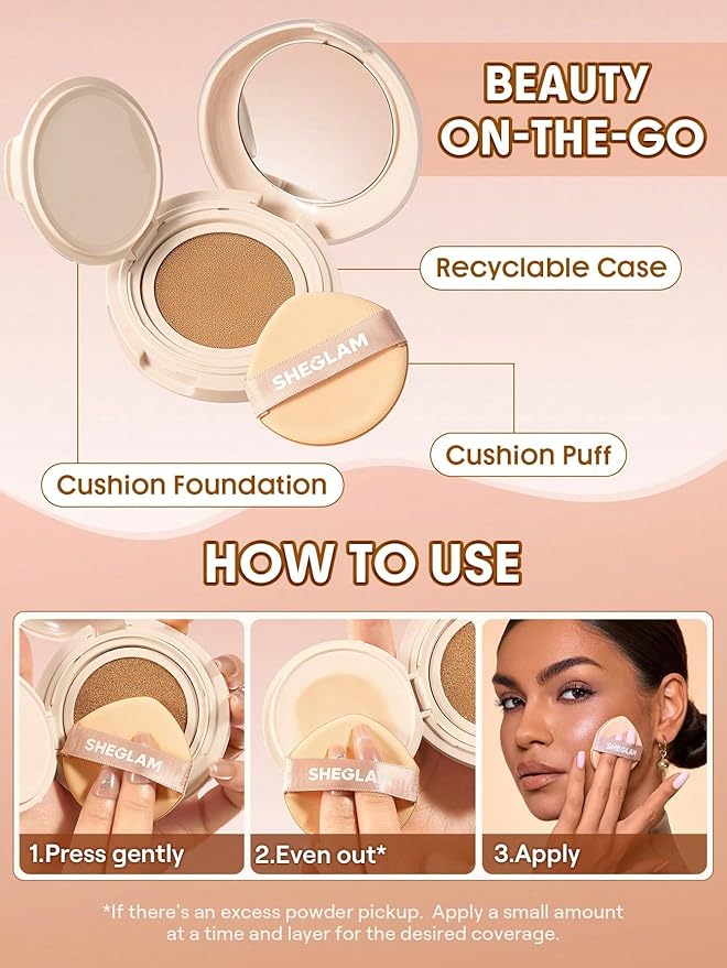 SHEGLAM Lock & Go Long-Lasting Cushion Foundation Soft Matte Weightless Waterproof for Flawless Base Makeup-Warm Vanilla