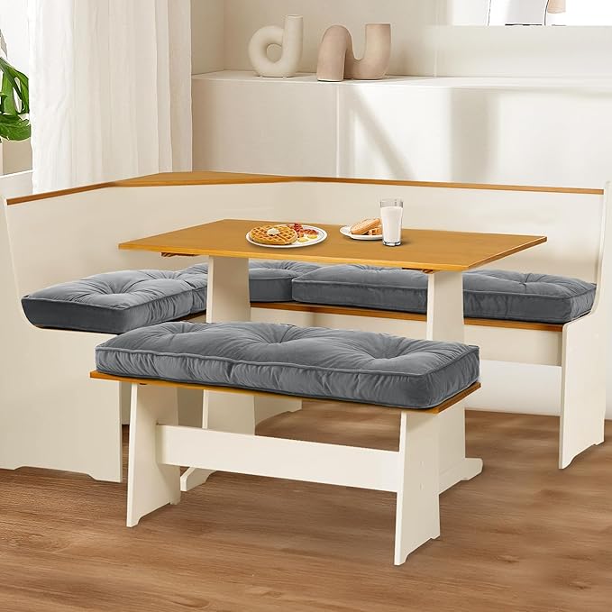 BALAPET Breakfast Nook Cushions Set 4 Piece Cushion Pad Set for Kitchen Breakfast Dining Nook,Shredded Foam Support Fits in Sets with Corner Benches, Mid Century Modern Small Dining Table Sets(Gray)