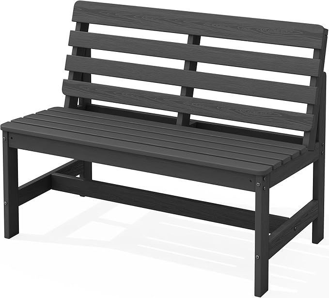 SERWALL Outdoor Bench, All Weather HDPE Outdoor Benches, 2-Person Armless Porch Bench with 600 lbs Weight Capacity, Patio Benches for Outdoors, Porch, Park and Dining, Grey