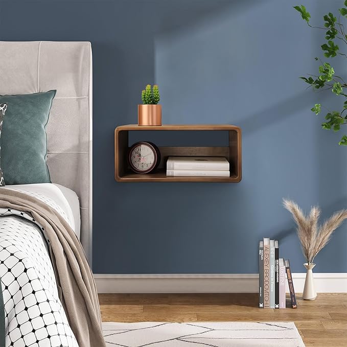 Floating Nightstand, Wall Mounted Bedside Shelf, Handmade Bedroom Furniture,Pine Wood Floating Bedside Table, Minimalist and Unique Style 18”x 10”x 7.5” Brown