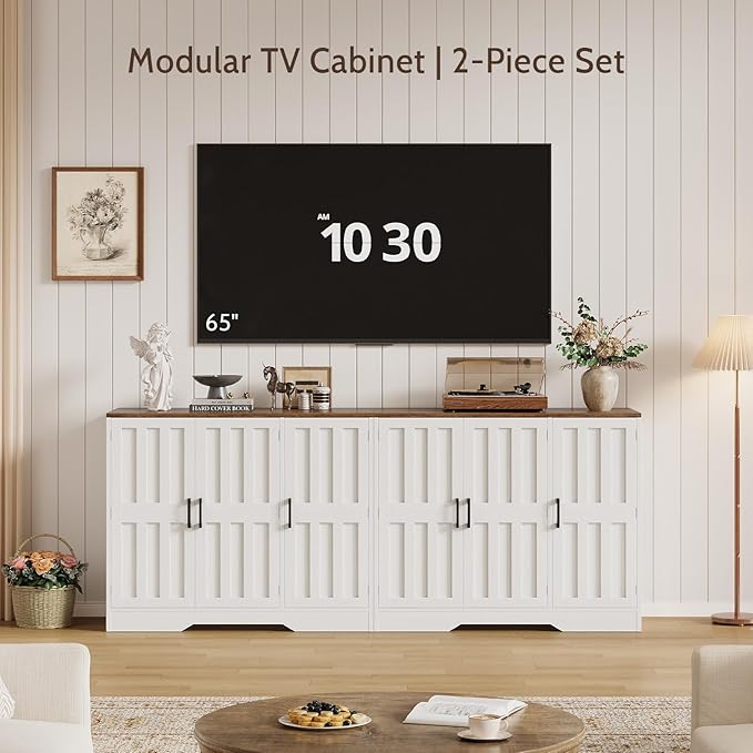Modern Farmhouse Buffet Cabinet with Storage, 42" Large Sideboard Storage Cabinet with 3 Barn Doors, Coffee Liquor Bar Cabinet Wood Table Credenza with Adjustable Shelf for Kitchen Dining Living Room