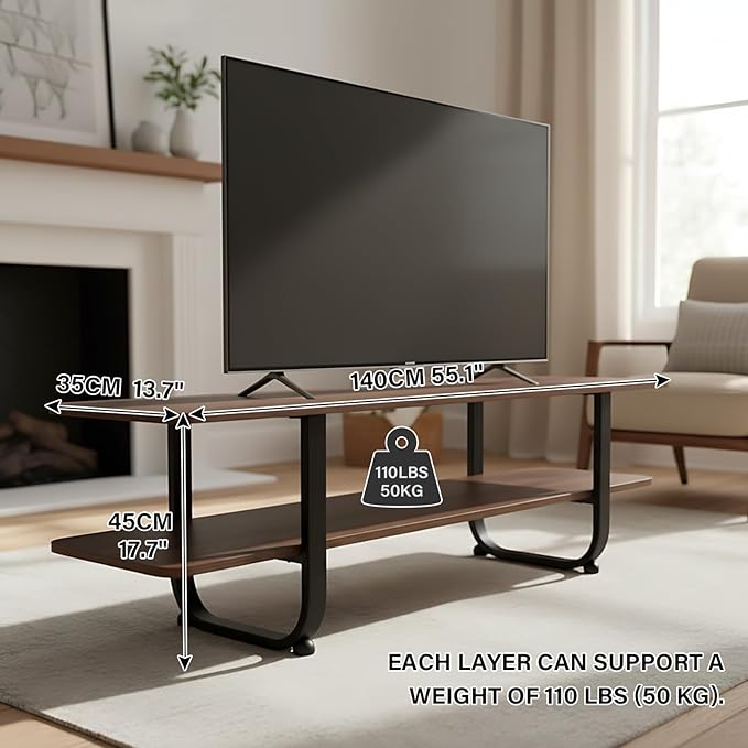 Tiita Bamboo TV Stand with Storage for TV up to 65 inch, Bamboo Rattan TV Console Entertainment Center with 2 Open Shelf, Mid Century Modern Media Console for Living Room, Bedroom