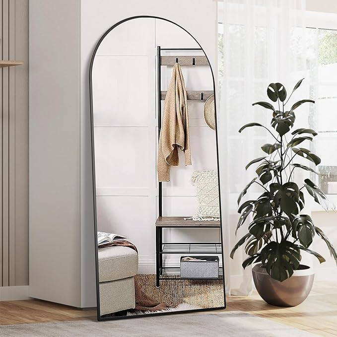 Arch Full Length Mirror - 65"x24" Arched Floor Mirror with Stand - Large Wall Mirror - Black - Standing, Hanging or Leaning Against Wall - Bedroom, Entry, Living Room