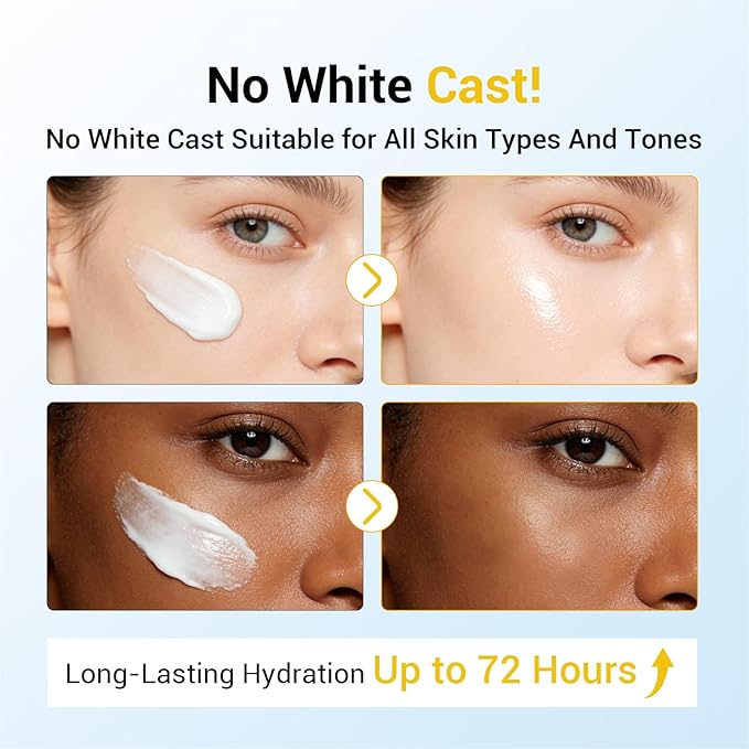 No Cast Moisturizing Sunscreen SPF50 PA++++ Collagen Facial Sunscreen Korean Sunscreen with Hyaluronic Acid, Oil Free, No White Cast Natural Sunscreen for All Sensitive Skin Type