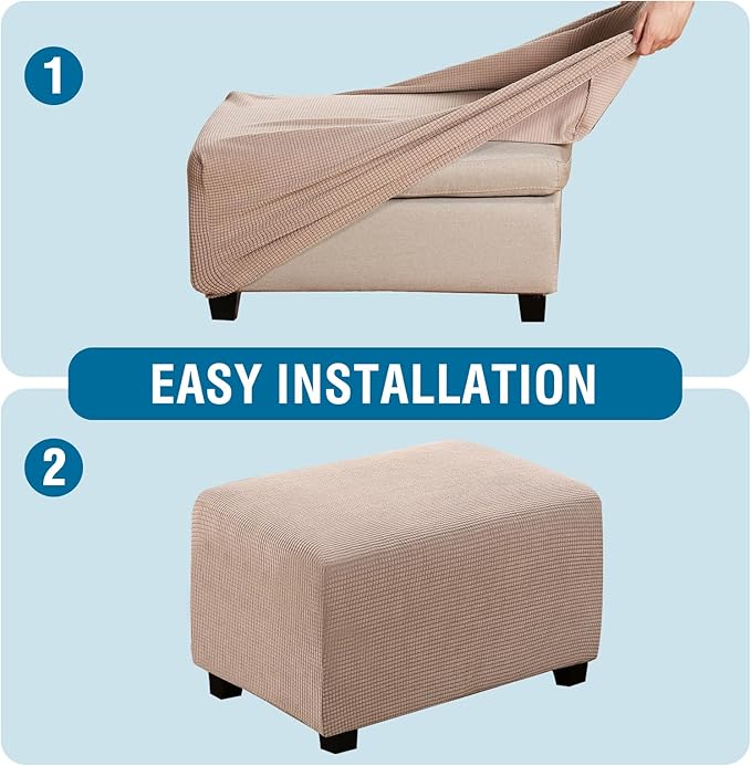 H.VERSAILTEX Ottoman Cover Slipcover Rectangle Fit Length 29"-34" Footrest Sofa Slipcovers Stool Cover Footstool Protector Covers Feature Stretch Thick Soft Jacquard Fabric Removable Washable - Sand