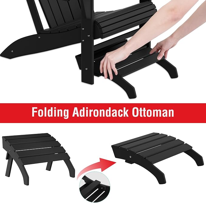 Costaelm Adirondack Chair Footrest, Patio Footstool, Ottoman Outdoor Foot Rest for Patio Waterproof, Adirondack Ottoman Patio Footstool, Black