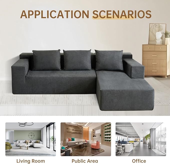 ANONER 103" Modular Sectional Sofa, L-Shaped Boneless Sectional Couch, Modern Minimalist Free Combination Foam Sofa with Deep Seat, Living Room & Apartment Furniture, No Assembly Required, Dark Grey
