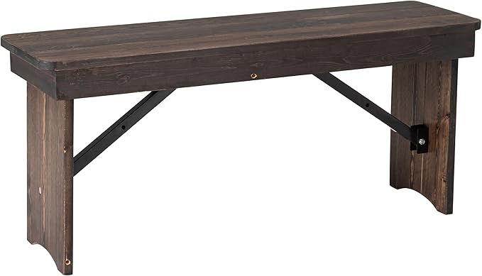 Flash Furniture HERCULES 40" x 12" Folding Farm Bench, Solid Pine Entryway Bench in Mahogany