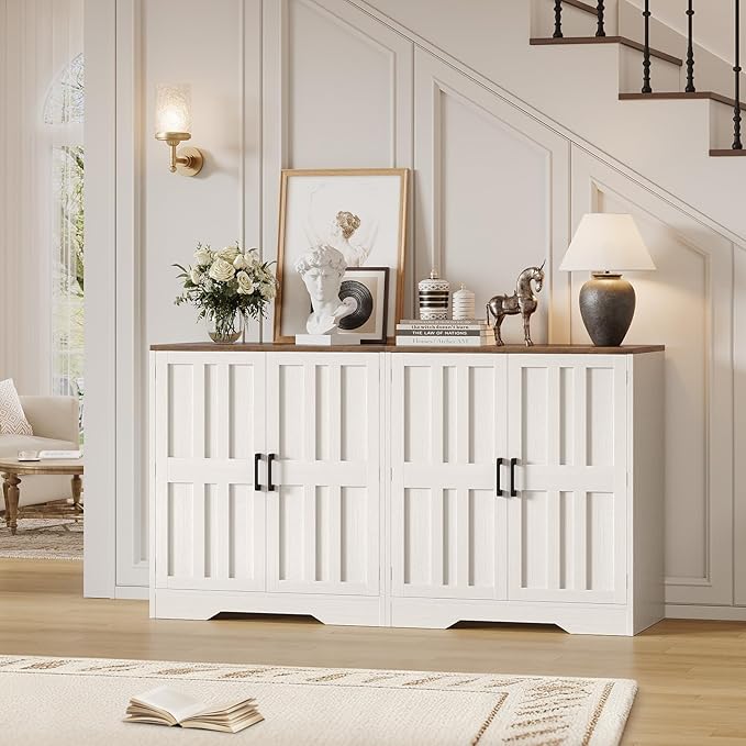 Sideboard Buffet Cabinet, Modern Farmhouse Kitchen Storage Cabinet, 63" Modular Accent Cabinet Coffee Station Bar Media Console Table Credenza for Kitchen Dining Room, Living Room Entryway Hallway