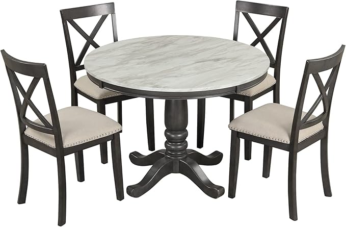 Harper & Bright Designs 5 Pieces Dining Table and Chairs Set for 4 Persons, Kitchen Room Solid Wood Table with 4 Chairs