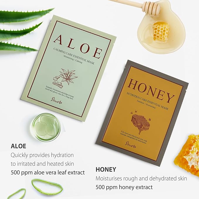 SHIONLE New Essential Sheet Mask 12 Packs | Made in Korea Face Mask | Premium Essence Facial Mask for Daily Skincare | Home Spa Self-care Treatment Hydrating Soothing For All Skin Types (6Type x 2ea)