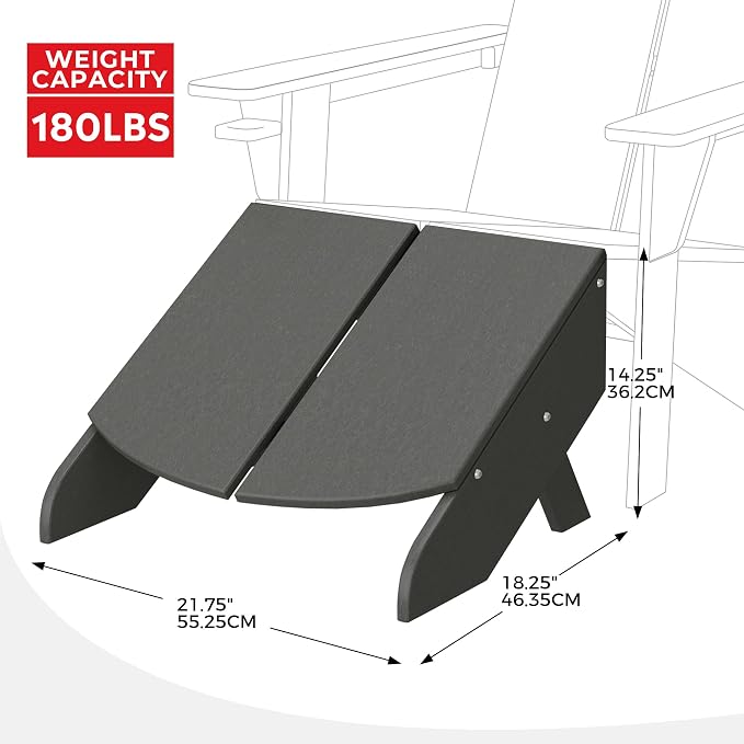 Costaelm Seaview Modern HDPE Plastic Folding Patio Adirondack Ottoman, Gray