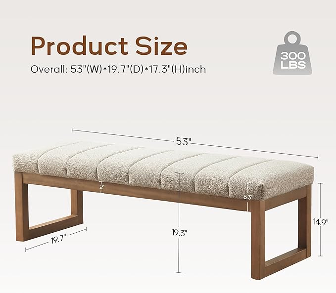 Zihanhome 52.7" Bedroom Bench for End of Bed, Modern Upholstered Teddy Fabric Entryway Bench & Dining Bench, Footrest Stool Bench with Solid Wood Frame for Bedroom, Living Room (Camel)