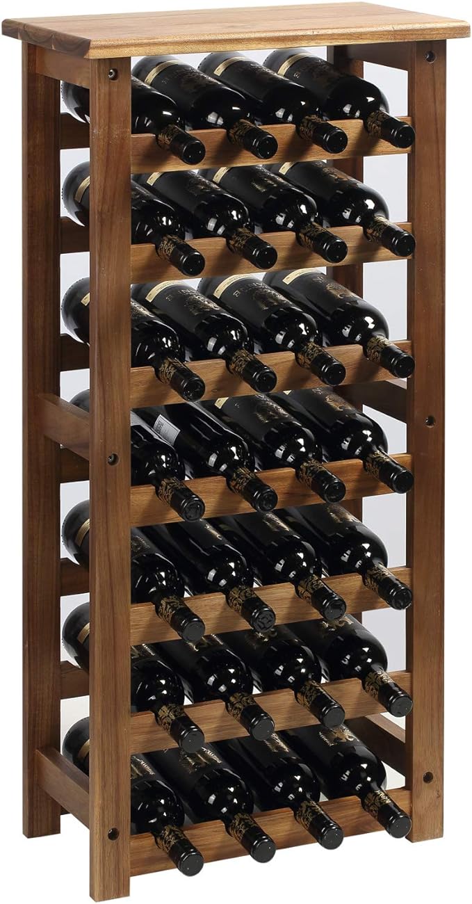 Everous Wine Rack Wood Floor Standing 28 Bottles - 7 Tier Wooden Wine Holder Storage Organizer for Kitchen, Pantry, Wine Cellar, Bar - Freestanding Display Rack Natural Acacia - Sustainable Home Decor