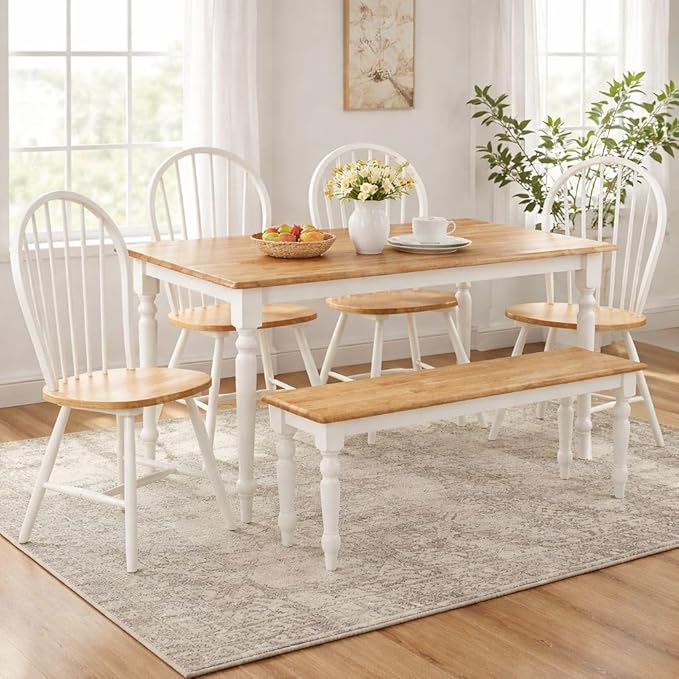 Boraam Windsor Farmhouse Dining Bench - Cream/Natural