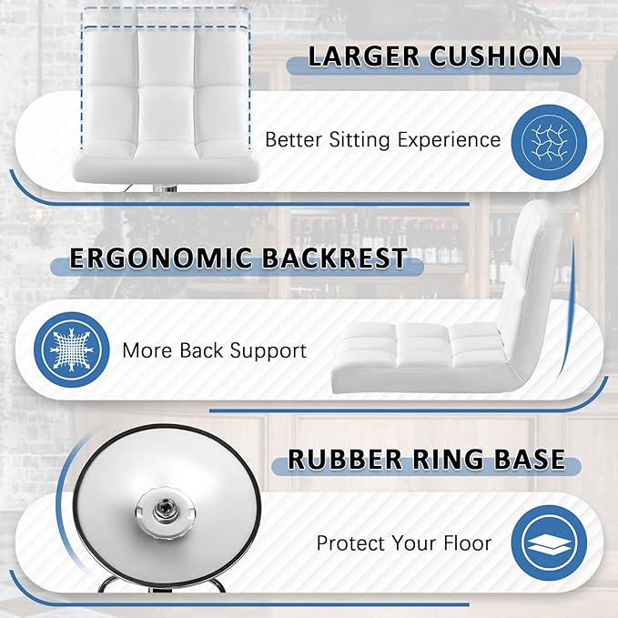 Homall Bar Stools Modern PU Leather Adjustable Swivel Barstools, Armless Hydraulic Kitchen Counter Bar Stool Extra Height Square Island Barstool with Back Set of 2 (Leather, White)