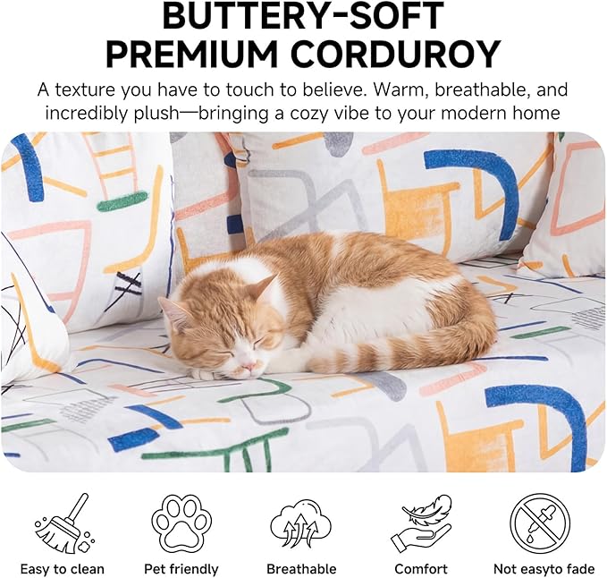 79" Convertible Boneless Couch for Small Spaces, 6-in-1 Corduroy Sofa Bed with High Backrest, Pillows, High-Density Foam Loveseat Sleeper Couch in a Box for Living Room, No Assembly, Graffiti C