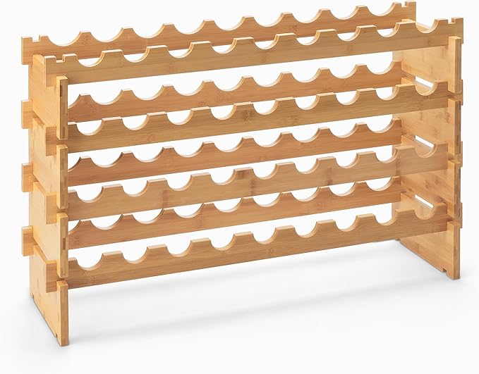 Amazon Basics Stackable Natural Bamboo Wine Rack, 36 Bottle Capacity, Easy to Assemble