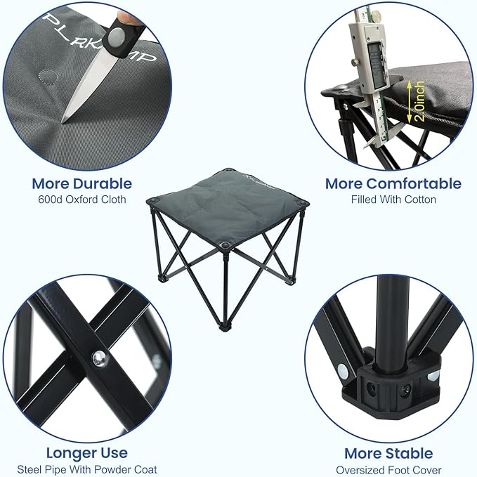 Padded Camping Stool, 18 Inch Oversized Camping Foot Rest, 500lb Outdoor Folding Camp Chair Portable Camping Ottoman for Camping Gardening w/Storage Net, Carry Bag (2, DarkGreen)