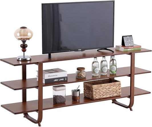 Tiita Wooden TV Stand for 65 Inch TV, Modern Media Console Table with 3-Tier Storage Shelves, Long Entertainment Center for Living Room, Walnut TV Stand with Open Display Rack