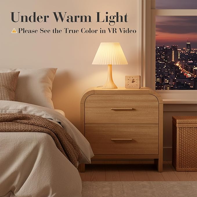 Night Stand Set of 2 [Unique Curved Profile] [FSC-Certified Wooden Board] 2-Drawer Nightstand 24" H Metal Handle Modern Sturdy Bedside Table Side Table End Table