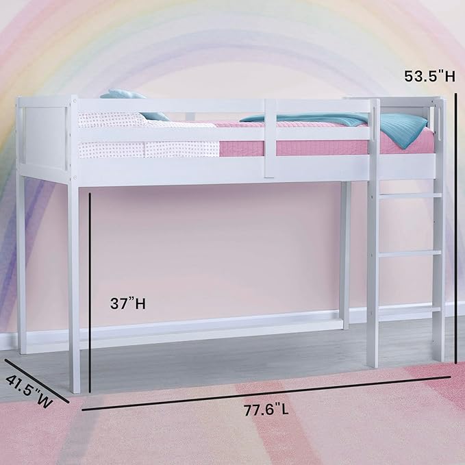 Delta Children Twin Loft Bed with Guardrail and Ladder (Coordinates with Loft Bed Tents Sold Separately), White
