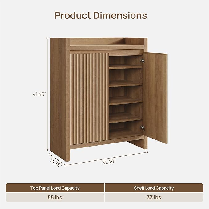 SICOTAS Shoe Cabinet - Fluted Shoe Storage Cabinet for Entryway, 48-Pair Shoes Organizer with Doors & Adjustable Shelves, 2 Pieces Large Shoes Rack Entrance Storage Cabinet for Hallway, Living Room