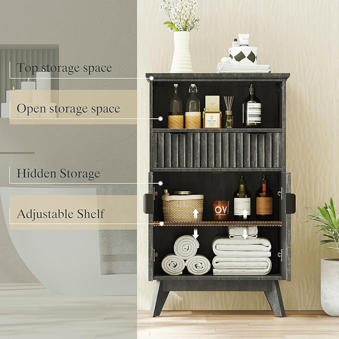 Fatmok Buffet Cabinet with Storage Set od 3, 40" Modern Fluted Coffee Bar Cabinet with Drawer & Open Shelf, Wood Buffet Sideboard Console Table for Entryway, Kitchen, Living Room (Black)