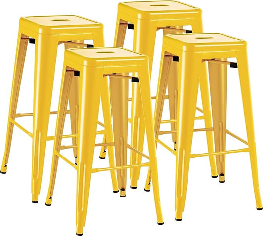 Furmax 30 Inch Metal Bar Stools Set of 4, Counter Height Stools, Industrial Bar Chairs Patio Stool Stackable Stool for Kitchen/Dining Room/Indoor Outdoor(Yellow, 30'' Backless)