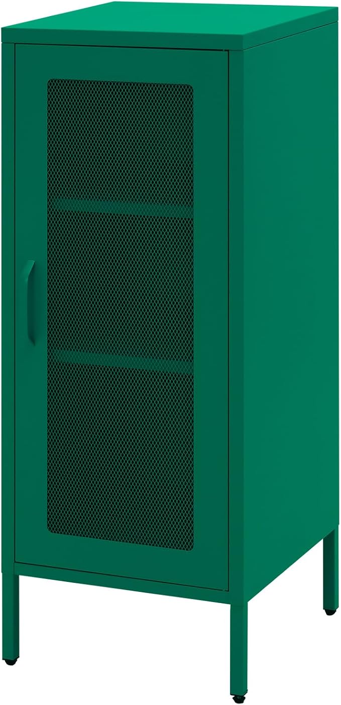 Slim Metal Storage Cabinet with Mesh Doors - 42'' Tall Narrow Organizer Tower, Compact Freestanding Cabinet, Versatile Utility Storage for Home, Office, Kitchen, Living Room, Durable and Modern Design