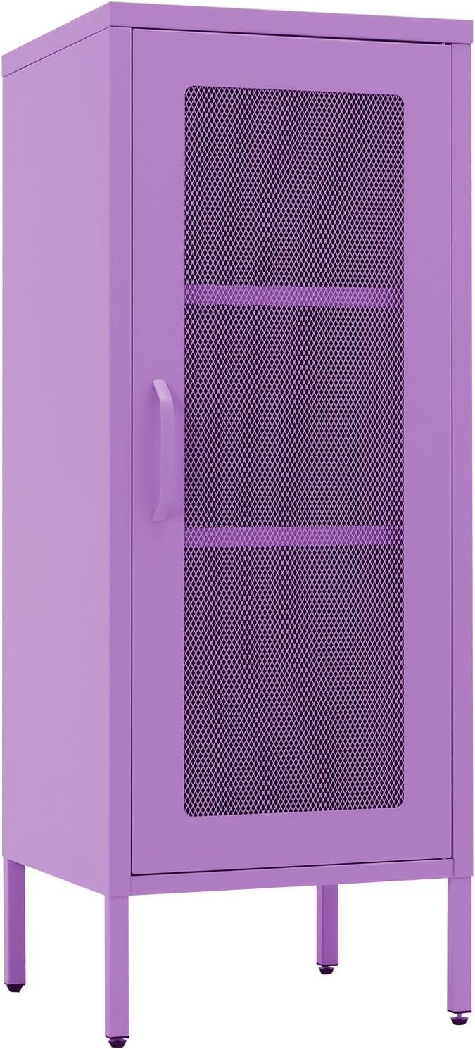 Slim Metal Storage Cabinet with Mesh Doors - 42'' Tall Narrow Organizer Tower, Compact Freestanding Cabinet, Versatile Utility Storage for Home, Office, Kitchen, Living Room, Durable and Modern Design