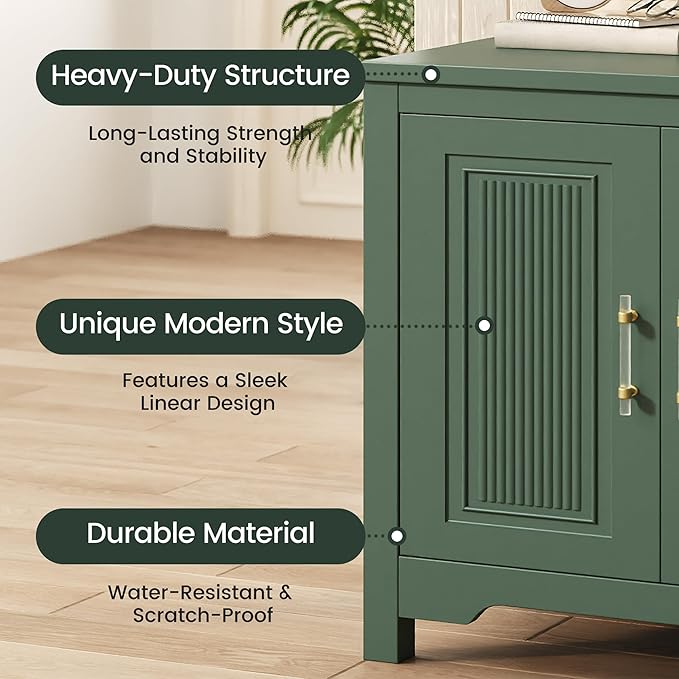 Jocoevol 55" Buffet Cabinet with Storage, Modern Fluted Door Design Sideboard Buffet Cabinet with Adjustable Shelf, Coffee Bar Station for Kitchen Living Room Green